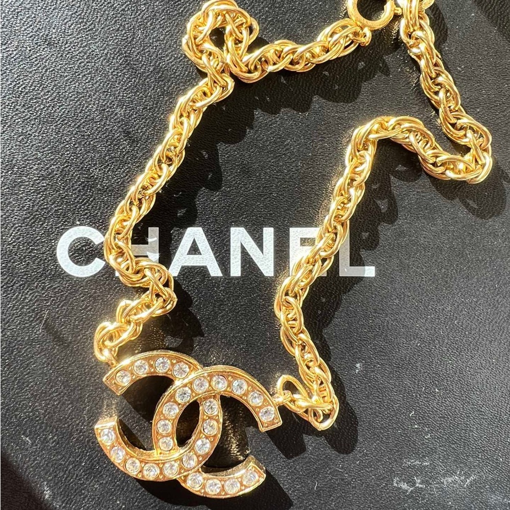 Chanel vintage XL CC gold plated rhinestone necklace/chocker